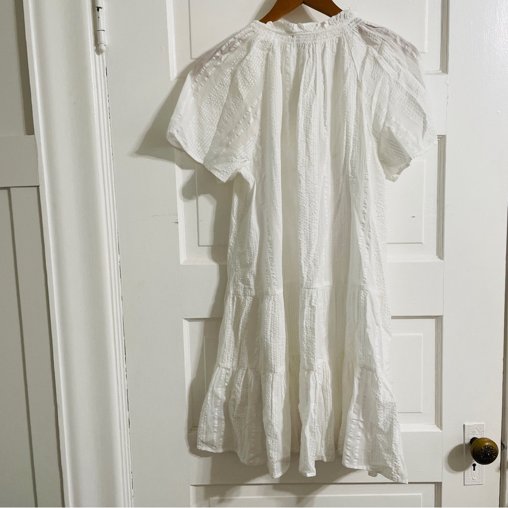 NWT J. Crew White Ruffle Trim Tiered Dress in Cotton Dobby - Picture 6 of 7